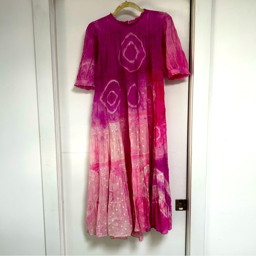 Doen Pink Lace Trim Midi Dress